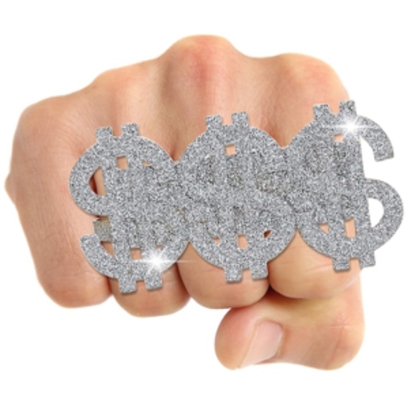 Triple Dollar Sign Ring Three Finger Gangster Ring - Picture 2 of 5